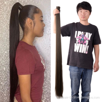 Custom-made  Long Clip In Synthetic Ponytail Heat Resistant Fiber Hair Extension Wrap Around Hairpiece Curly Straight Pony Tail